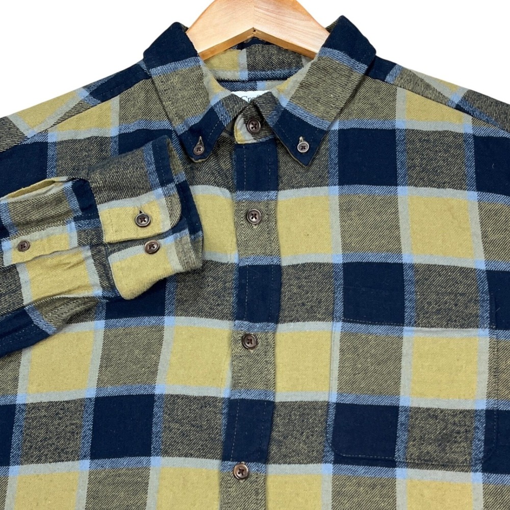 Croft Barrow Button Down Shirt Mens M Green Blue Buffalo Check Long Sleeve Twill